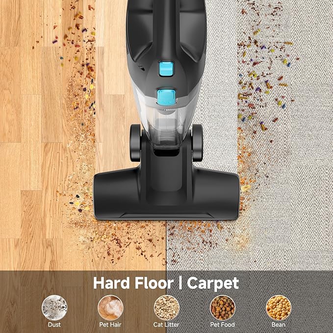 Corded Stick Vacuum Cleaner - Lightweight, Powerful Suction with 450W Motor, 3-in-1 16.4Ft Cord Vacuum Cleaners for Home, Hard Floor, Carpet, Pet Hair Light Blue