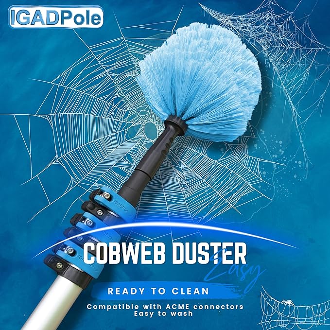 IGADPole 12 FT Water-Fed Washing Kit with Soap-Dispenser, Brush, 10″ Squeegee & Cobweb Duster for Windows, Gutters, Solar Panels & Exterior Walls