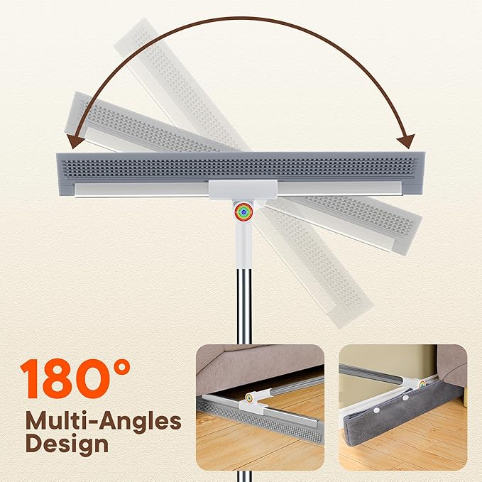 Floor Squeegee for Concrete Floors, 180° Rotating Silicone Broom, Squeegee for Floor with Long Handle and Textured Squeegee Design, Water and Pet Hair Remover for Bathroom Floors, Tile, Deck and Glass