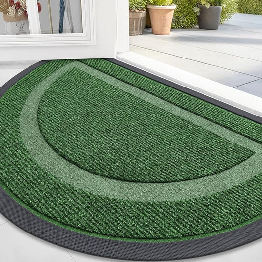 OLANLY Half Circle Door Mat Indoor Outdoor Entrance Welcome, Waterproof All-Season, All-Weather Doormat, Sturdy Natural Rubber, Low Profile, Easy Clean Patio Porch Entryway Mat, 59x23, Green