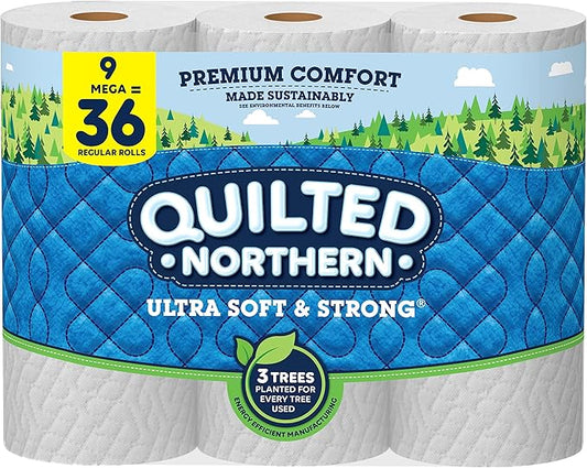 Quilted Northern Ultra Soft & Strong Toilet Paper, 9 Mega Rolls = 36 Regular Rolls, 2-ply Bath Tissue