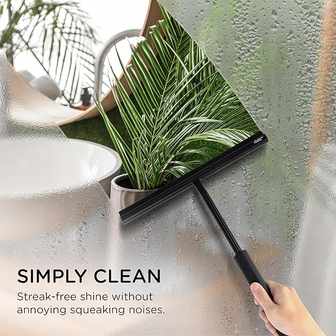 Telescopic Shower Squeegee Black - With Suction Hook & up to 100 cm I Shower squeegee for glass doors Cleaner squiggy for tile and walls Bathroom squeeze for door Long handle sweep & squeegees