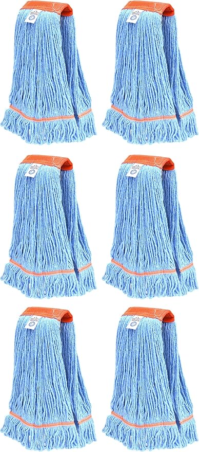 Nine Forty 6-Pack Industrial and Commercial-Grade Looped End Wet Mop Head Refill - Heavy Duty 20 Inch 4-Ply Premium Synthetic Yarn - for Optimal Absorption and Durability - Blue (6 Pack, Large)