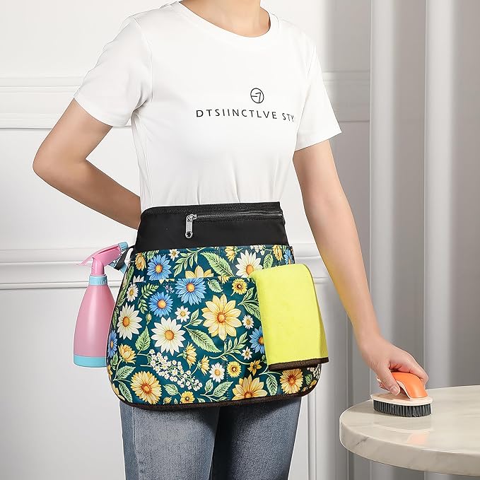 Cleaning Apron Caddy for Women with 6 Pockets, Professional Waterproof Cleaning Supplies for Housekeeping