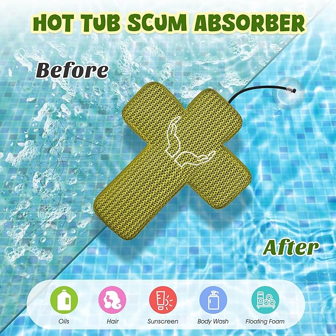 Hot Tub Scum Absorber Cross Shape 2 Pack Hot-Tub-Reusable-Oil-Foam-Sponge-Pool-Cleaner-Sponge Washable 3D Porous Spa Cleaner Keep Water Cleaner Spa & Pool Bath Scum-Hot-Tub-Accessories Adults Kids