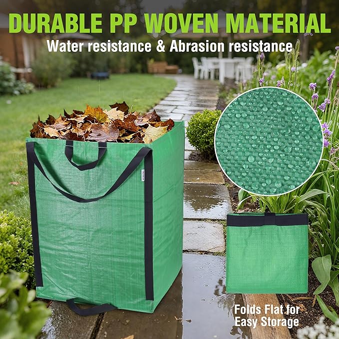 WORKPRO Heavy Duty 72-Gallon Reusable Yard Waste Bags, 3 Pack Self-standing Leaf and Lawn Bags with Reinforced Handles, Garden Waste Bags for Debris, Leaves, Grass, and Outdoor Recycling, Green