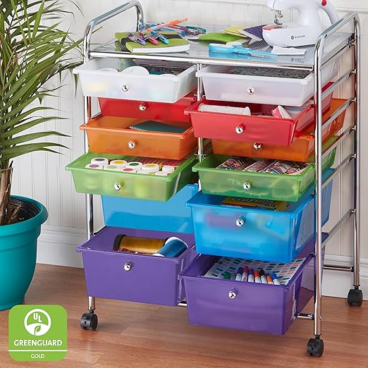 ECR4Kids 12-Drawer Everyday Mobile Organizer, Storage Cart, Assorted