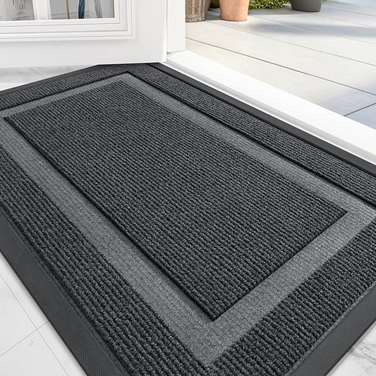OLANLY Front Door Mat Indoor Outdoor Entrance, Waterproof All-Season, All-Weather Doormat, Sturdy Natural Rubber, Fade Resistant, Low Profile, Easy Clean Patio Porch Entryway Mat, 59x40, Grey
