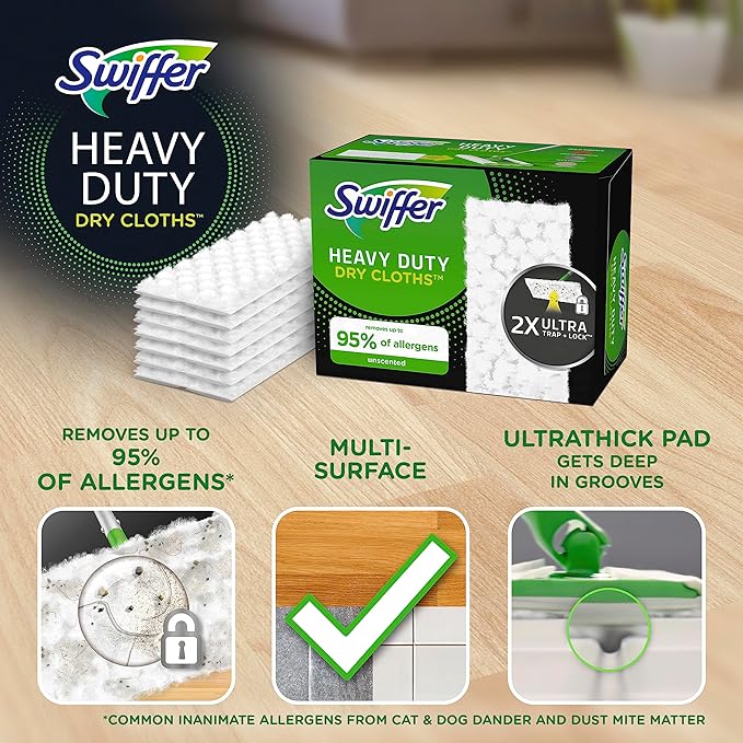 Swiffer Sweeper Heavy Duty Dry Multi-Surface Cloth Refills for Floor Sweeping and Cleaning, 20 count (2 Pack)