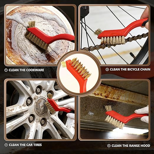 6 Pieces Brass Brush Set, Brass bristles for Cleaning Welding Slag and Rust,Scratch Brush with Mini Head & Hanging Hole for Everyday Cleaning