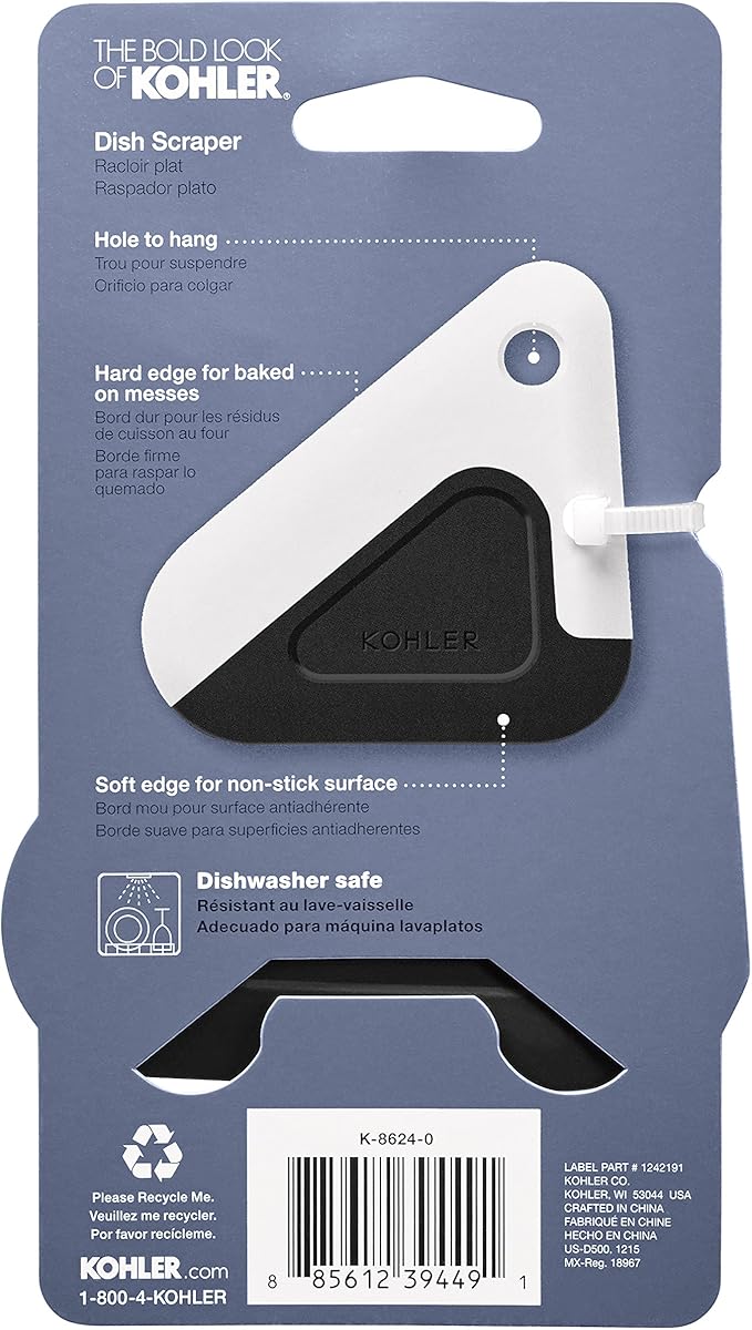 Kohler K-8624-0 Kitchen Pot and Pan Dish Scraper, Silicone and Nylon, Heat Resistant, White and Charcoal, One Size