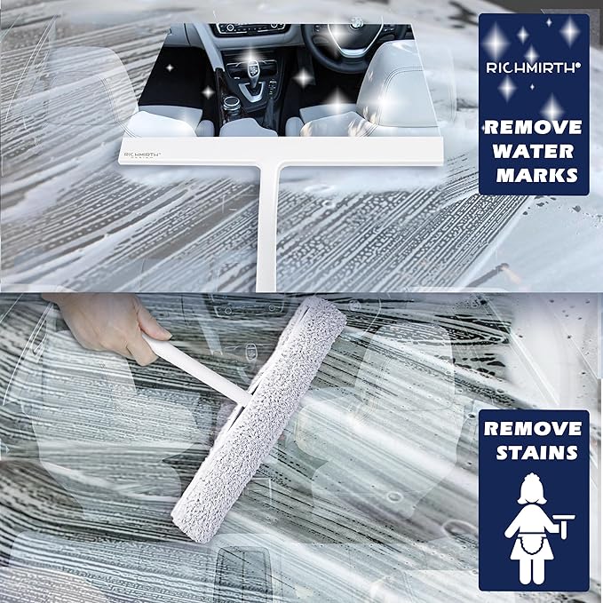 12 Inch Silicone Shower Squeegee for Glass Doors with Hook – Streak-Free Window Cleaner for Bathroom, Mirror, Tile & Car, No Scratch Squeegee with Metal Core