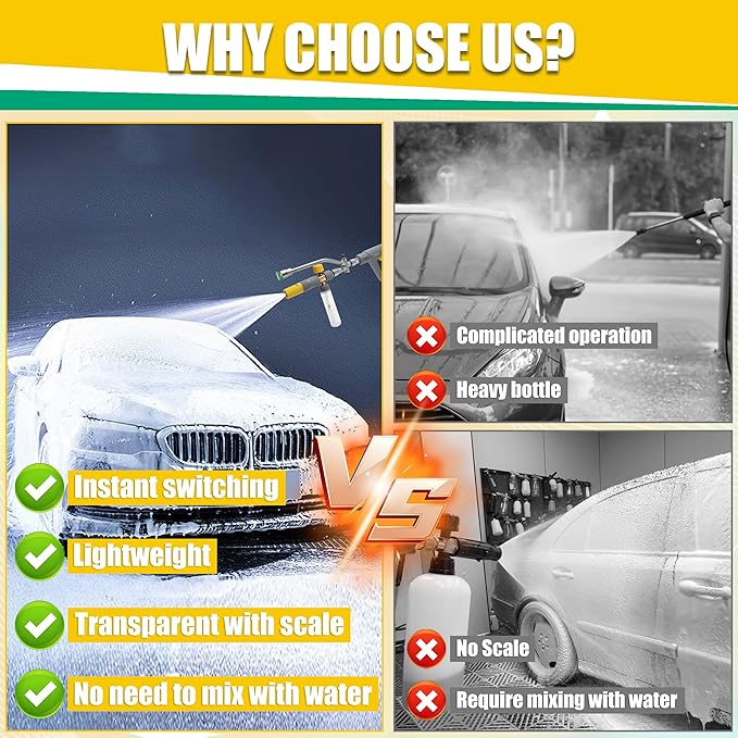 JOEJET Pressure Washer Gun with Mini Foam Cannon Dual Connector, Dual-Purpose Switch Spray Gun with 5 Power Washer Nozzle Tips, Dual Wand Foam Cannon, 1/4” Quick Connector