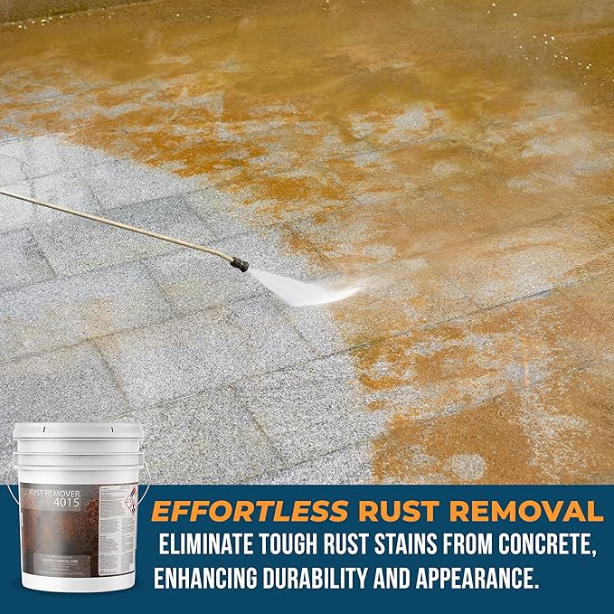 DeckGeneral Rust Remover 4015 All Surface Rust Stain Eliminator, Concrete Cleaner, Effective Oxidation Clean Up for Driveways, Walkways, Swimming Pools, Brick, Pavements and More (5 Gallon)