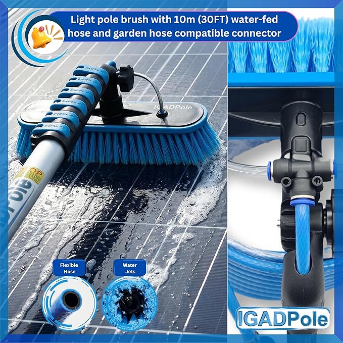 IGADPole 28 FT Water-Fed Washing Kit with Soap-Dispenser, Brush, 10″ Squeegee & Cobweb Duster for Windows, Gutters, Solar Panels & Exterior Walls