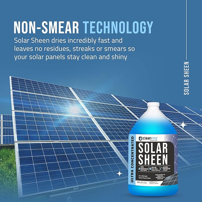 Solar Panel Cleaner 1 Gallon (Makes 512 G) - Super Concentrated Cleaning Solution for Glass, Metal, Wood & Plastic - Remove Oil, Fingerprint & Water Spots - Multipurpose Solar Panel Cleaning