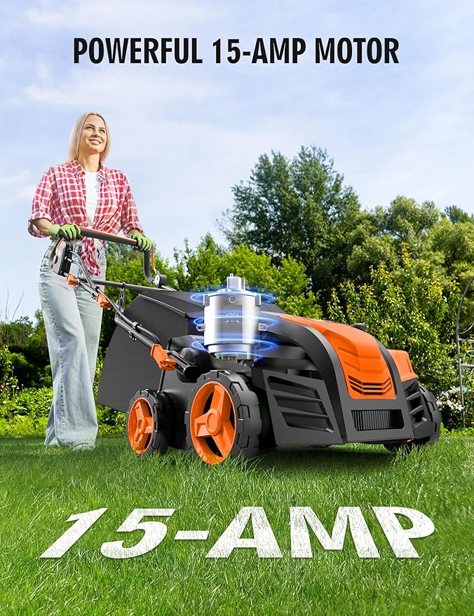 Aspiron 16” Artificial Turf Vacuum, 1800w Canister Vacuum Grass Sweeper 15 Amp Lawn Sweeper Yard Power Brush with 45L Removable Leaf Collection Bag, Quick-Fold, Keeps Clear Sweepy Box, Tangerine