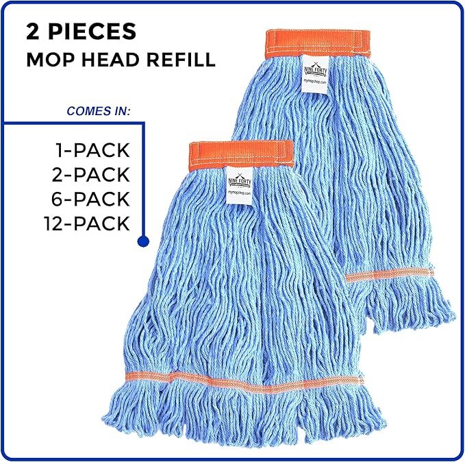 Nine Forty 12-Pack Industrial and Commercial-Grade Looped End Wet Mop Head Refill - Heavy Duty 20 Inch 4-Ply Premium Synthetic Yarn - for Optimal Absorption and Durability - Blue (12 Pack, Large)