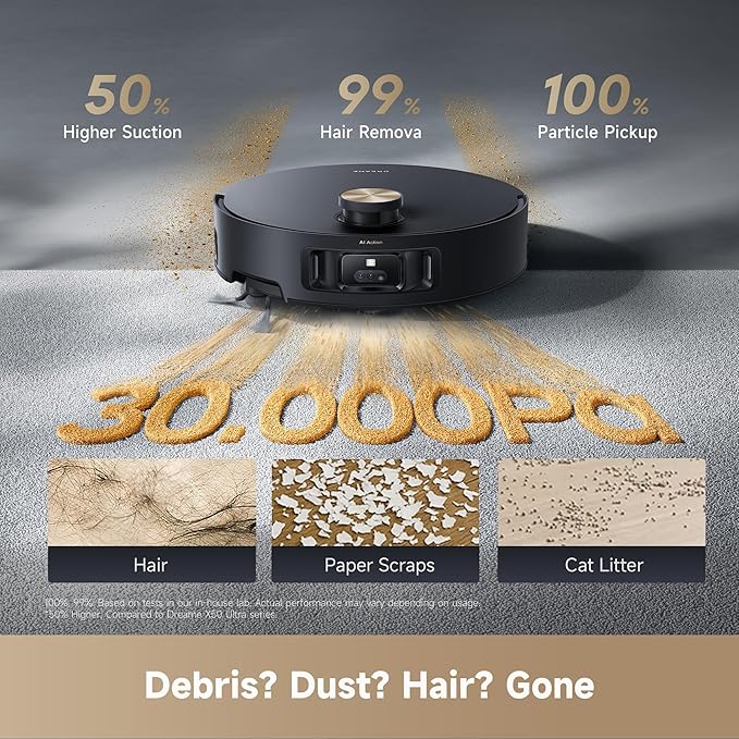 DREAME Aqua10 Roller Robot Vacuum, AquaRoll Mopping, 30,000Pa Suction, 100% Detangling, Carpet-Protecting Roller Guard, Clear 2.36in Obstacle, Self-Empty, Self-Cleaning, Roller Mop Extending