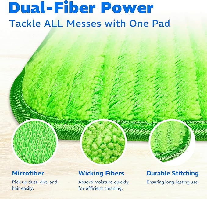 2 Pack Reusable Microfiber Mop Pads, Compatible with Swiffer Sweeper, Machine Washable Cloths, Refills for All Floor Cleaning, Hook and Loop, Wet Dry - 10"- 12"