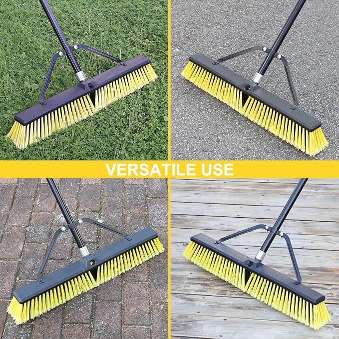 24 Inches Push Broom Outdoor Heavy Duty Broom with 63" Long Handle for Deck Driveway Garage Yard Patio Concrete Floor Cleaning Yellow