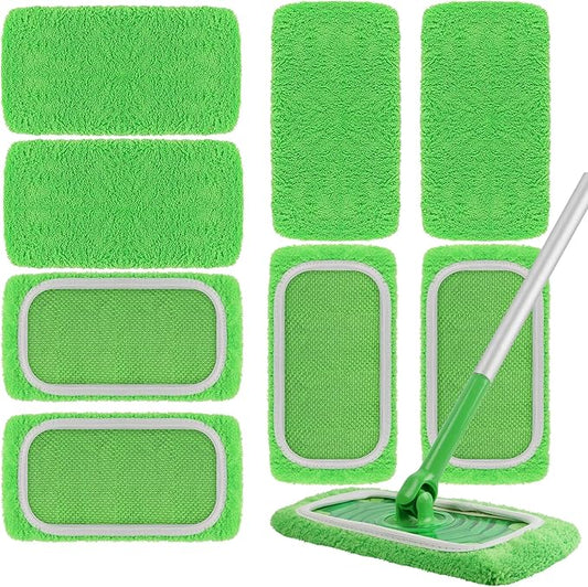 8 Pack Reusable Microfiber Mop Pads Compatible with Swiffer Sweeper, Dry Sweeping Cloths & Wet Mopping Cloths, Washable Pads for Surface/Hardwood Floor Cleaning (Mop is Not Included)