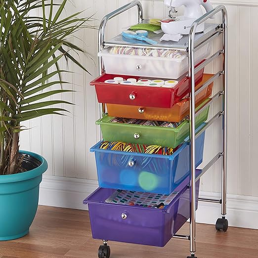 ECR4Kids 6-Drawer Everyday Mobile Organizer, Storage Cart, Assorted