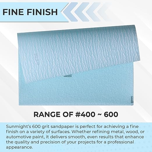 Sunmight 600G Grip 25 Flexible Sanding Sheets - Premium Aluminum Oxide - Flexible Sandpaper Film Backing - Ceramic Alumina Grit - Sandpaper for Wood, Metal, Plastic & Automotive