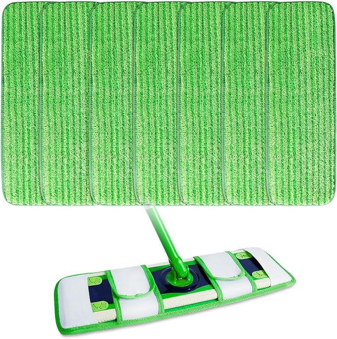 XL Wet Pads Refills for Swiffer XL Dry Sweeping Cloths Reusable XL Wet Mopping Pad Cleaning Cloths Microfiber Mop Pads for Hardwood Floor Cleaning (Green 7 Pack)
