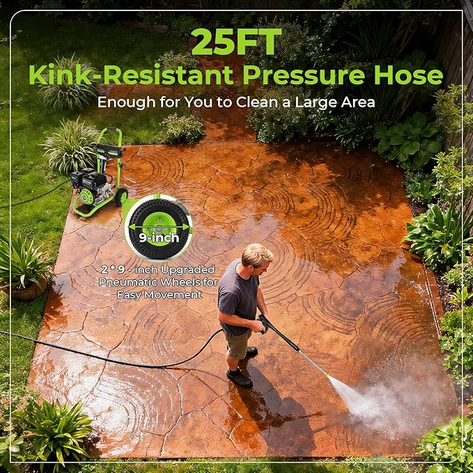 4200PSI Pressure Washer 4.0GPM Gas Power Washer 212CC Gas Powered Washing Machine Commercial High Pressure Washer with 25ft Hose&5 Nozzles for Patio Garden Yard Vehicle,EPA/CARB/ETL (Green & Black)