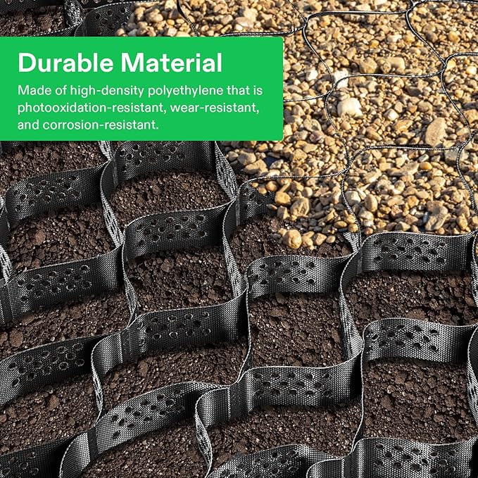 VIVOSUN 2’’ Depth Ground Grid, 9x17 ft, High-Density HDPE Geo Cell, 1885 lbs per sq ft Load, Foldable & Tensile, Easy Installation with Gloves, Perfect for Gardens, Driveways, Pathways, Slopes