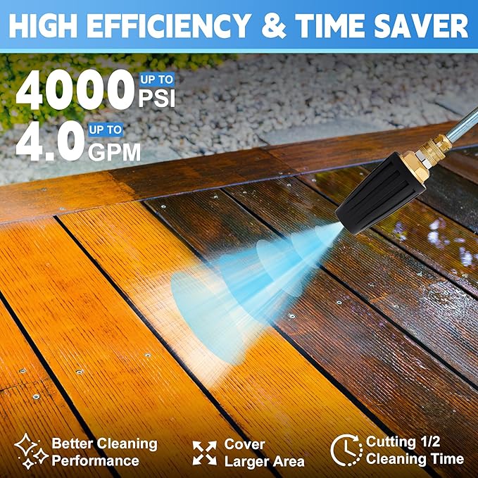 Turbo Nozzle Pressure Washer, Premium 4000 PSI Max Rotating Pressure Washer Nozzle Tips with 1/4 Quick Connect for Cleaning Driveway, Brick, Concrete, Patio, Vinyl Surface, 4.0 GPM 4.0 Orifice
