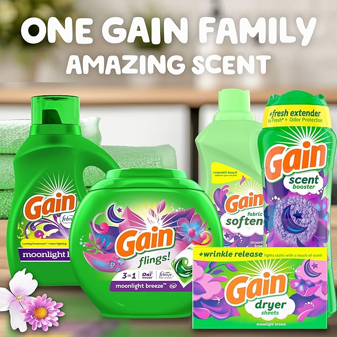 Gain Liquid Laundry Detergent, Moonlight Breeze Scent, 194 fl oz, 134 loads, Freshness + Odor Fighting, High Efficiency Washing Machine Liquid Cleaning Soap