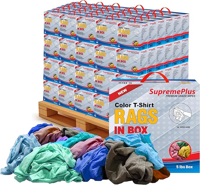 Premium Color Knit Cleaning Rags (600 lbs. Pallet 120x5 lbs. Compressed Boxes) – Shop Cloths Bulk for Workshops, Mechanics, Painters, and Home Use, Multipurpose Cotton T-Shirt Rags