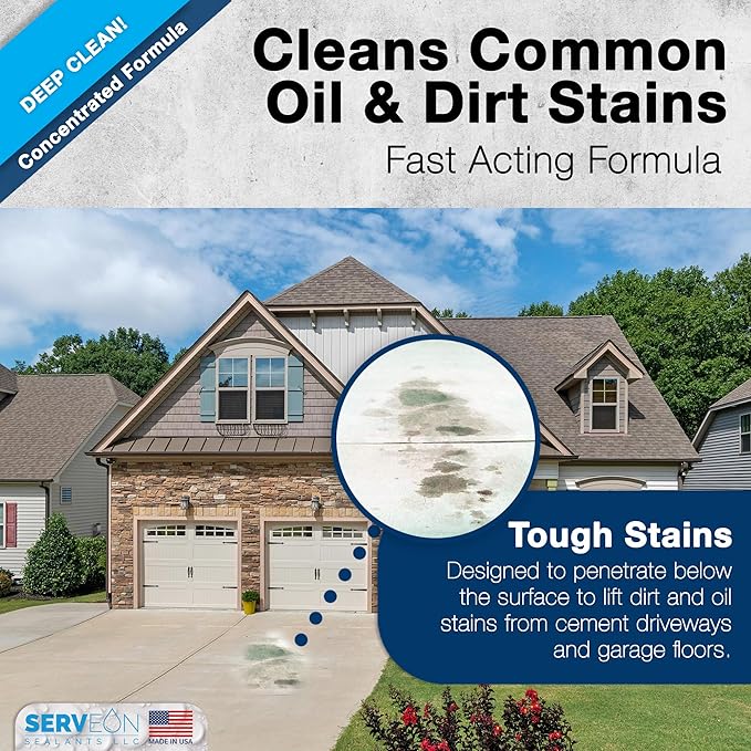 Concrete Cleaner (Concentrated Formula) Grout Stone Cleaner Water-Based Commercial Grade Outdoor Indoor Oil Stain Remover for Driveways Pavers Patios (1 Gallon) H2600
