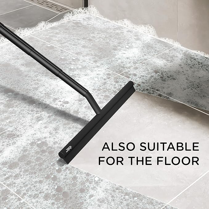 Telescopic Shower Squeegee Black - With Suction Hook & up to 100 cm I Shower squeegee for glass doors Cleaner squiggy for tile and walls Bathroom squeeze for door Long handle sweep & squeegees
