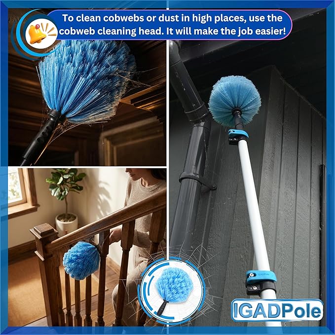 IGADPole 28 FT Water-Fed Washing Kit with Soap-Dispenser, Brush, 10″ Squeegee & Cobweb Duster for Windows, Gutters, Solar Panels & Exterior Walls