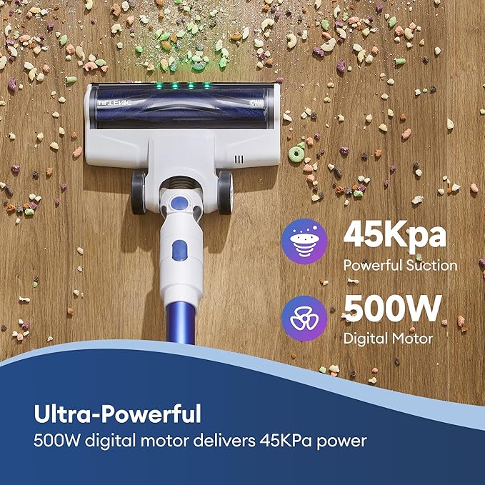 Ultenic Cordless Vacuum Cleaner, 500W 45KPA 40Mins Vacuum Cleaners for Home, Stick Vacuum Cordless Rechargeable with Self-Standing, 180° Lay-Flat, Anti-Tangle for Pet Hair/Carpets/Floor
