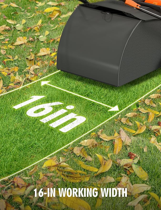 Aspiron 16” Artificial Turf Vacuum, 1800w Canister Vacuum Grass Sweeper 15 Amp Lawn Sweeper Yard Power Brush with 45L Removable Leaf Collection Bag, Quick-Fold, Keeps Clear Sweepy Box, Tangerine