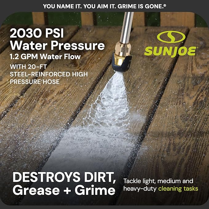 Sun Joe Electric Pressure Power Washer, Heavy-Duty 2500 Max PSI (2030 PSI PWMA Rated), Cleaning Machine for Patios, Decks, & Sidewalks, Safety First GFCI Power Cord, w/Dual Soap Tanks, SPX3000