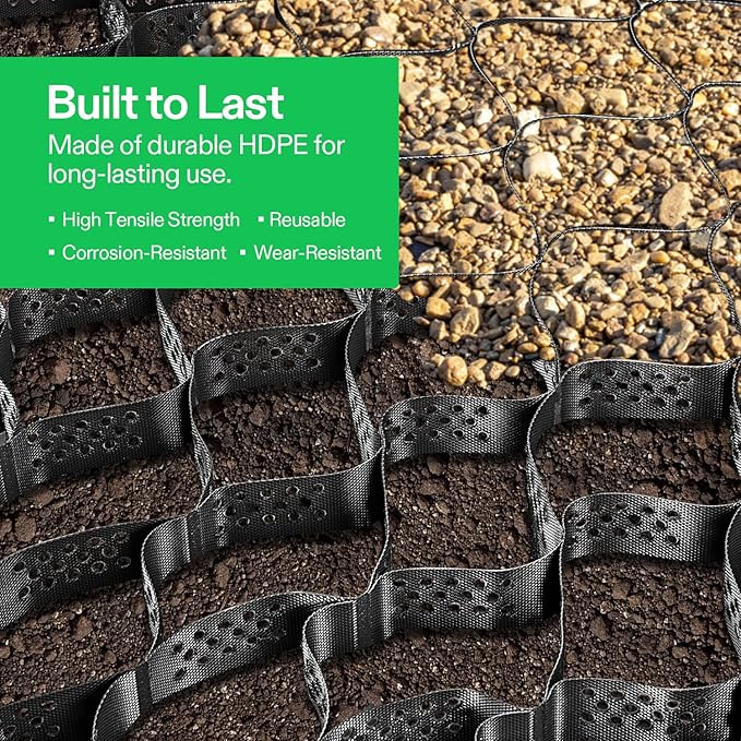VIVOSUN 2’’ Depth Ground Grid, 6.5 x 17 ft, High-Density HDPE Geo Cell, 1885 lb per sq ft Load, Foldable & Tensile, Easy Installation with Gloves, Ideal for Gardens, Driveways, Pathways, Slopes