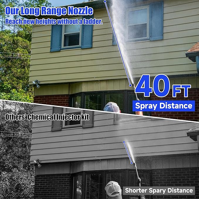 Adjustable Long Range Nozzle for Pressure Washer 4-4.5 GPM, Downstream Injection Spray Nozzle Kit, High Power Washing External Chemical Injector with 1/4” Quick Connect, 2500 to 4000 PSI