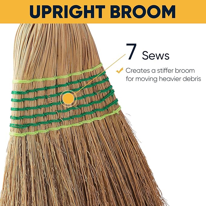 Yocada Heavy-Duty Corn Broom Commercial Indoor Outdoor Broom 59.8 inch Tall for Courtyard Garage Lobby Mall Market Floor Home Office Leaves Stone Dust Rubbish