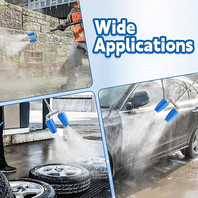 Dual Turbo Nozzle Pressure Washer, Power Washer 360° Rotating Turbo Nozzle, Twin Turbo Nozzle Tip with 1/4" Quick Connect, 4000 PSI, 4-6 GPM, 2.0 Orifice
