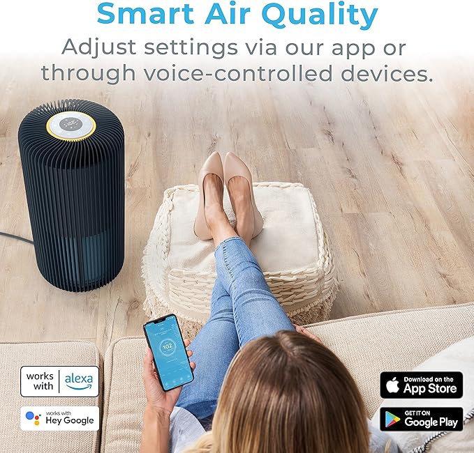 Pure Enrichment PureZone Turbo Smart Air Purifier for Large Rooms (1050 sq. ft. in 30 min.) - 5 Stage Filtration, Smartphone Compatible, Traps Germs, Smoke, & Dust (Graphite)