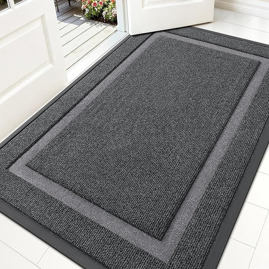 OLANLY Front Door Mat Indoor Outdoor Entrance, Waterproof All-Season, All-Weather Doormat, Sturdy Natural Rubber, Fade Resistant, Low Profile, Easy Clean Patio Porch Entryway Mat, 59x30, Grey