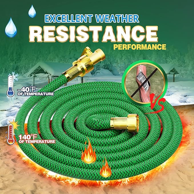 Non-Expandable Garden Hose 25ft, Flexible Water Hose with High-Density Fabric & Leak-Proof Metal Interface, Kink Resistant Wearproof Water Pipe for Gardening, Car Wash, Lawn, Yard
