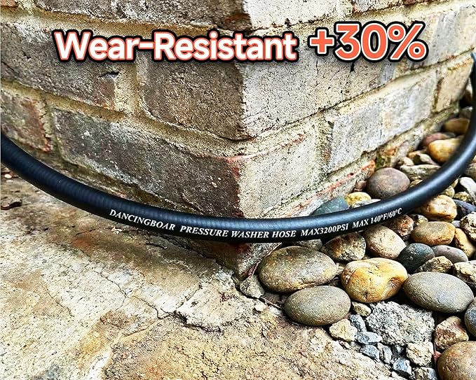 Pressure Washer Hose 50FT 1/4", 3300 PSI Wear & Kink Resistant Power Washer Hose with M22-14mm Fitting, High Pressure Replacement Hose for Gas & Electric Pressure Washers