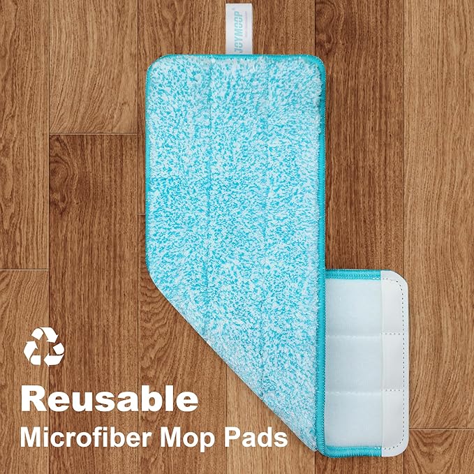 JOYMOOP Microfiber Mop Pads Replacement for JOYMOOP Flat Mop Bucket Set, Pack of 4 Refills 13-inch - Grey & Cyan Blue