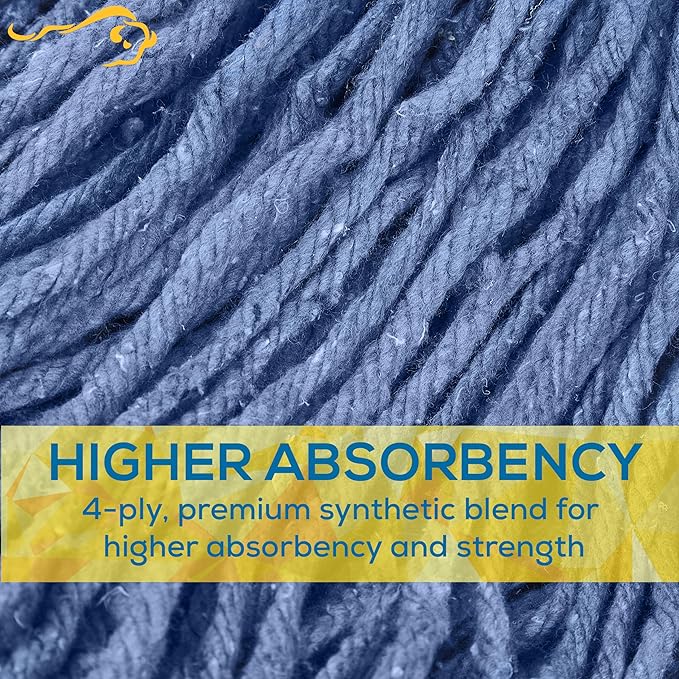 Pack of 3 Cut End Blended Mop Head Replacement, 1.25-inch Universal Headband, Wet Mop Refills, Blue, 16 Oz